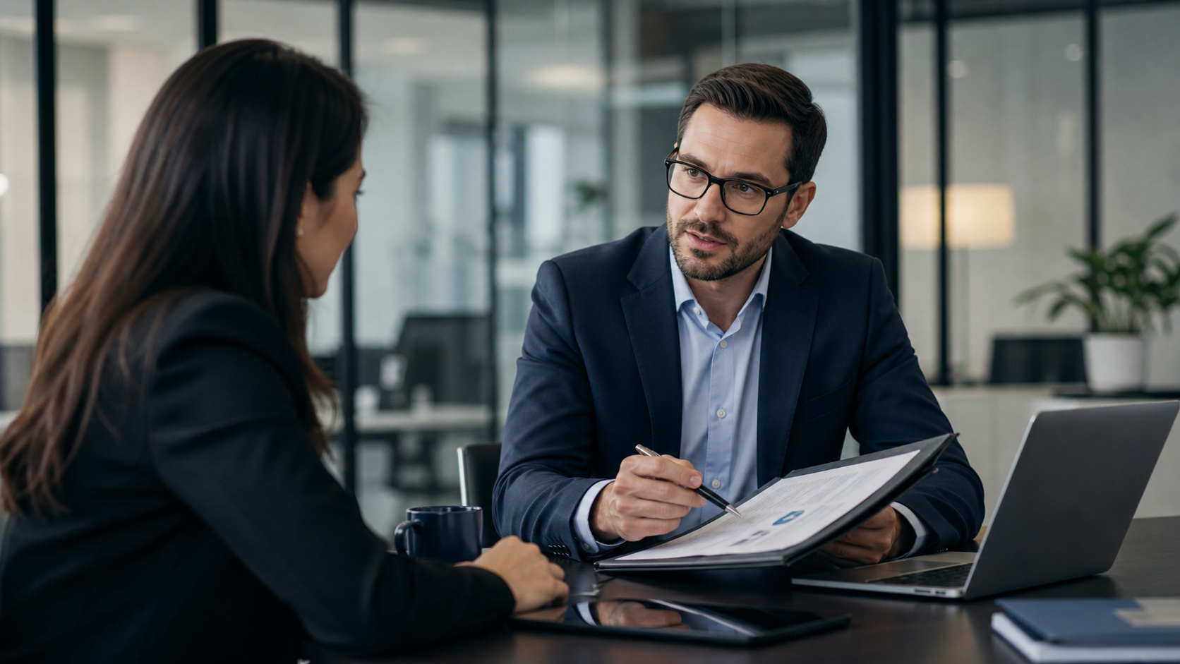 Recovery specialist speaking with a client during a confidential case review